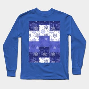 Christmas snow. Patchwork Blue Long Sleeve T-Shirt